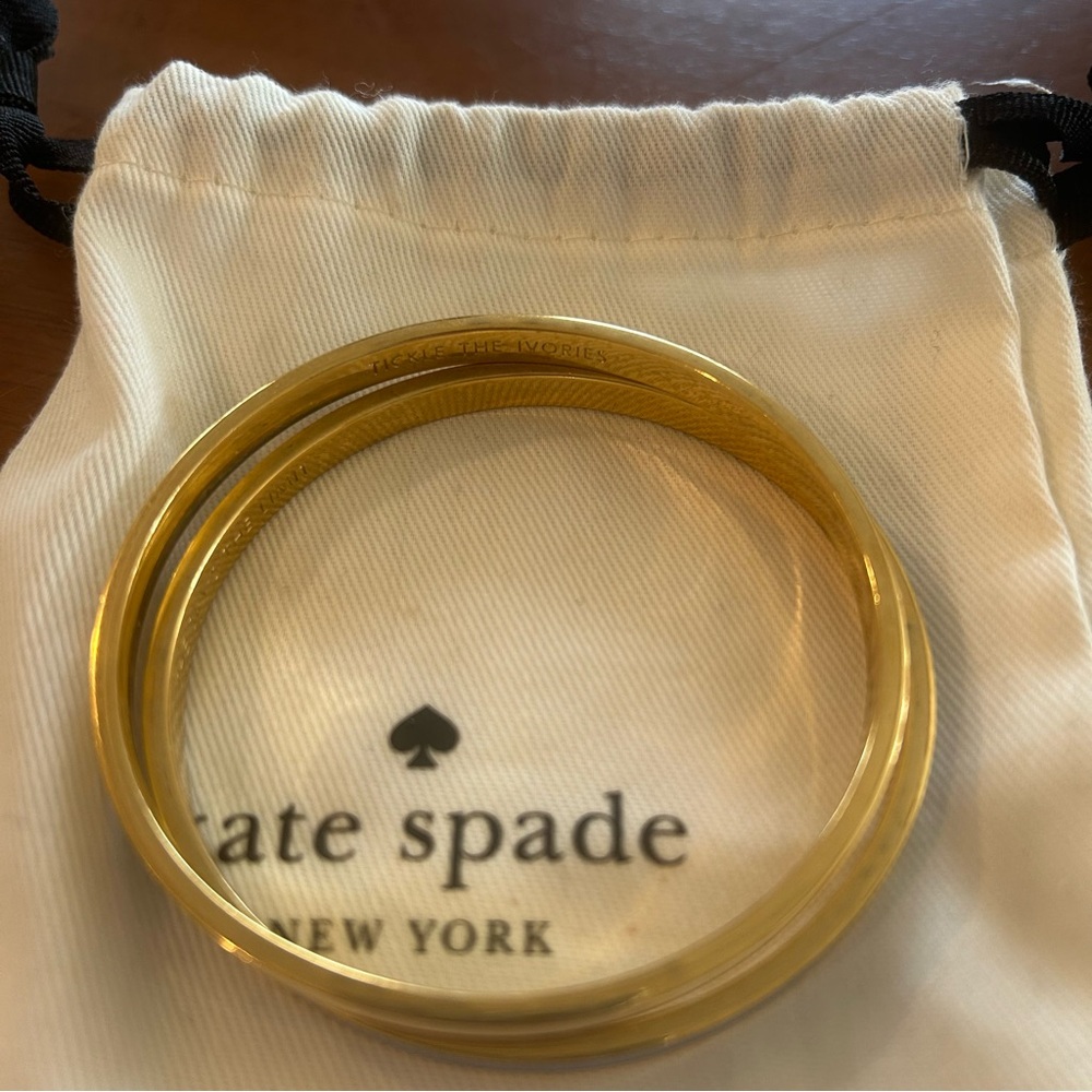 Kate Spade Thin Idiom Gold Bracelet Set in Blue and White with Dust Bag - Picture 6 of 9